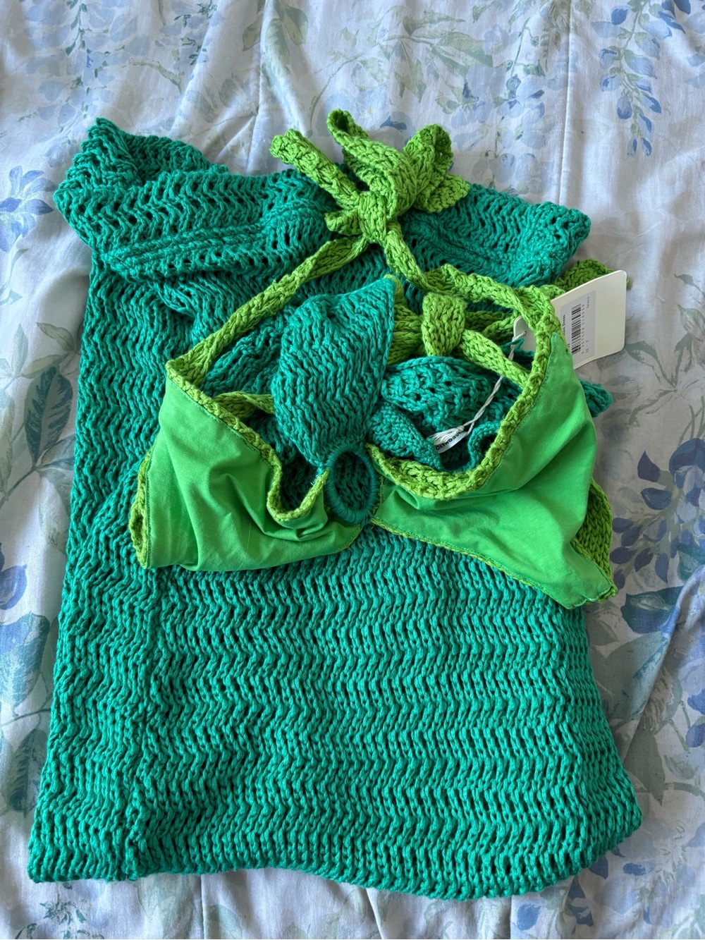 Green Summer Yatch Vacation Pepper mayo Haven Crochet Maxi Dress - Picture 2 of 5